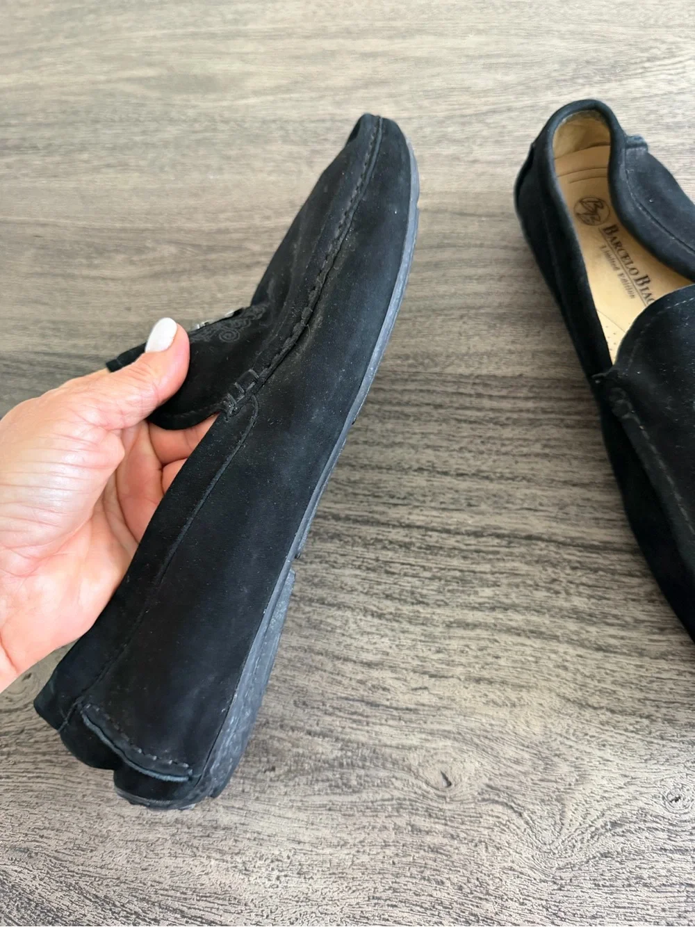 Black Suede Penny Loafers with Embroidered Crest - Men’s Slip-On
